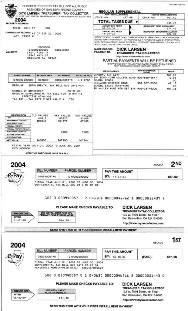 san bernardino county tax collector change of address