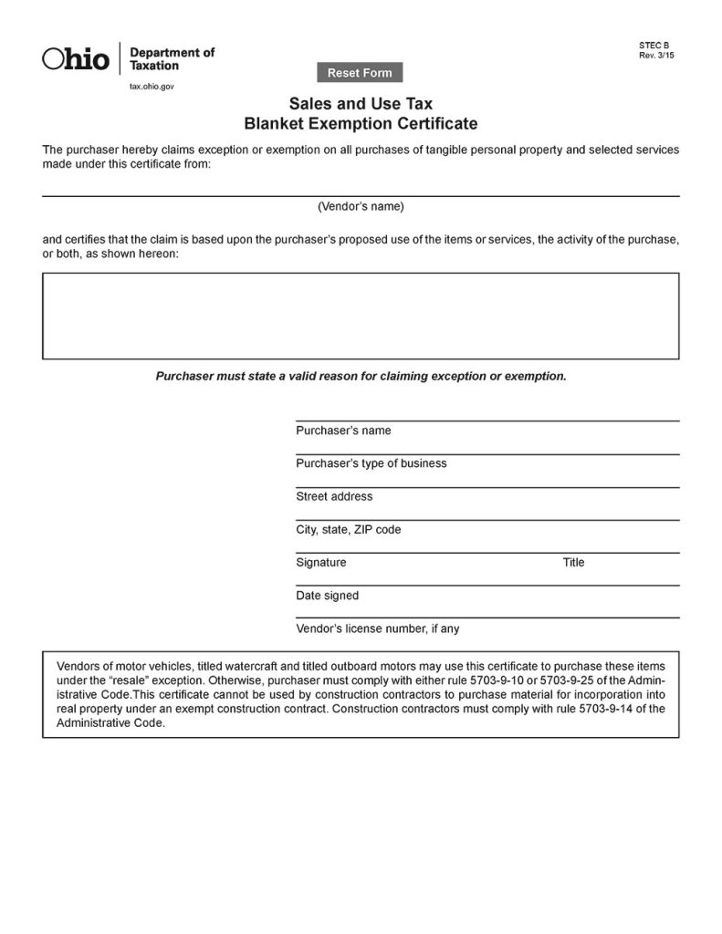 tax exempt resale certificate ohio