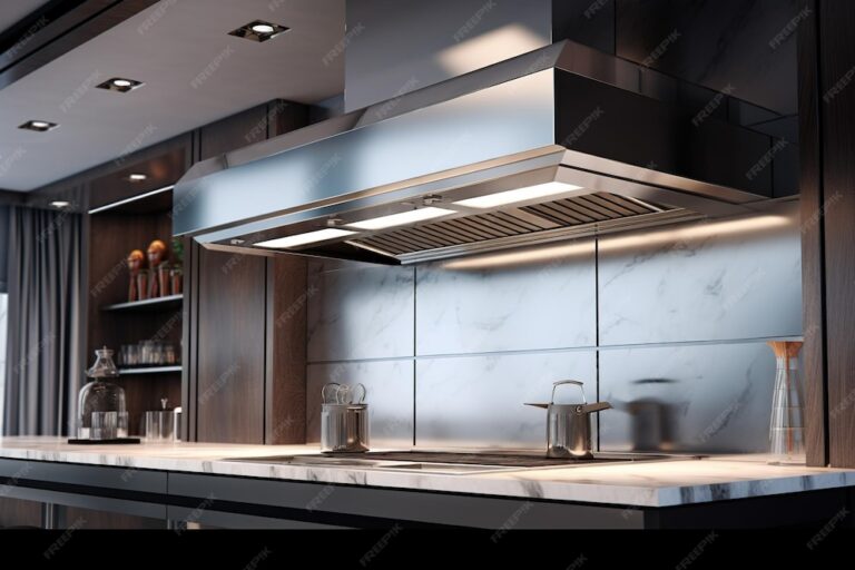 sleek modern kitchen with stainless steel range hood marble countertops luxurious urban apartment 1300556 4175