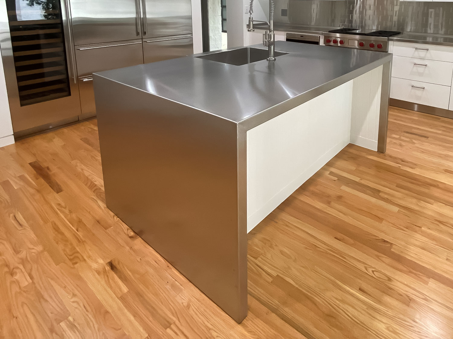 stainless steel kitchen countertops waterfall edge with integrated sink