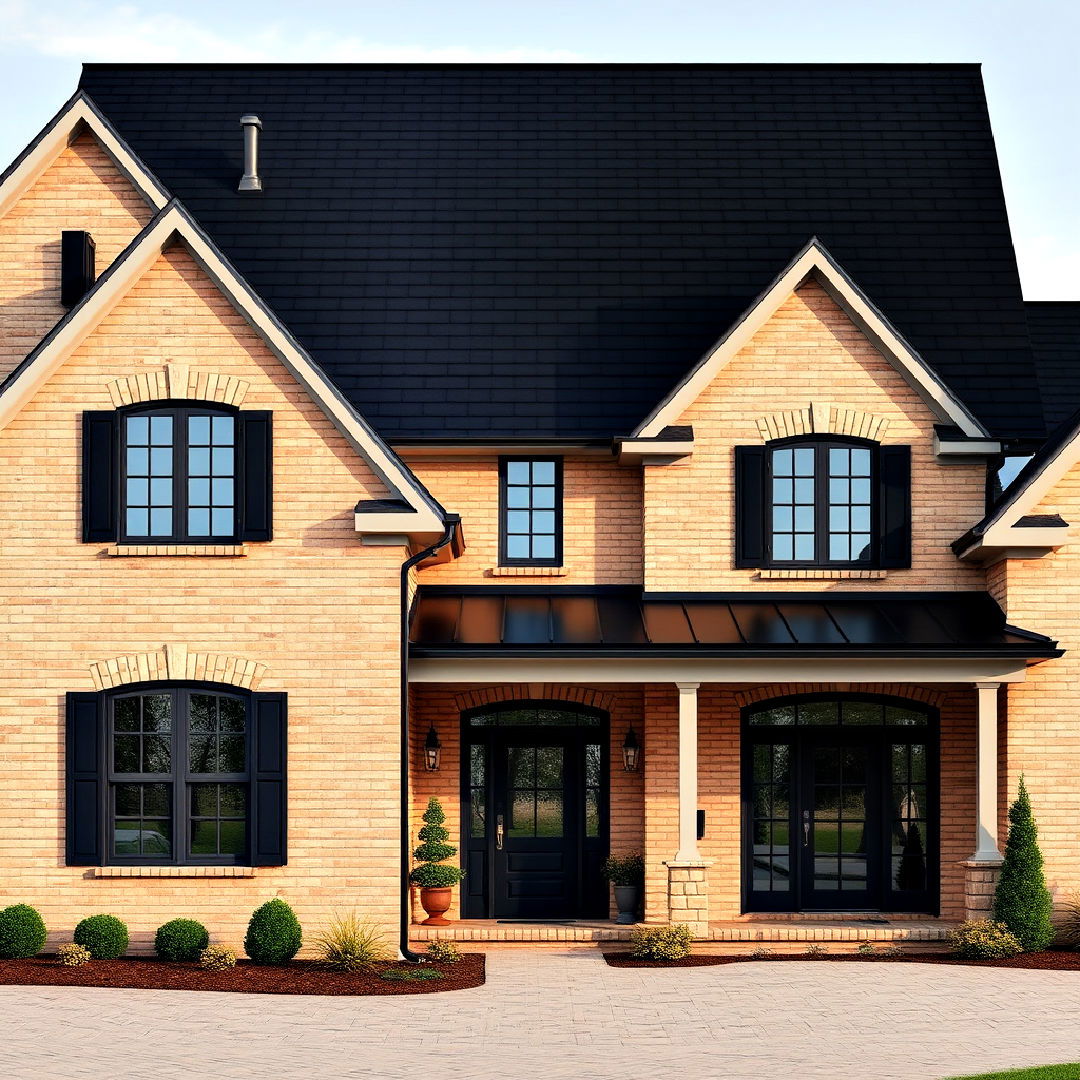 timeless and elegant black roof with warm beige brick