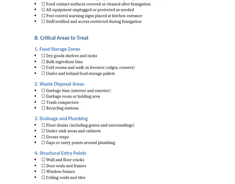 commercial kitchen pest inspection checklist 2