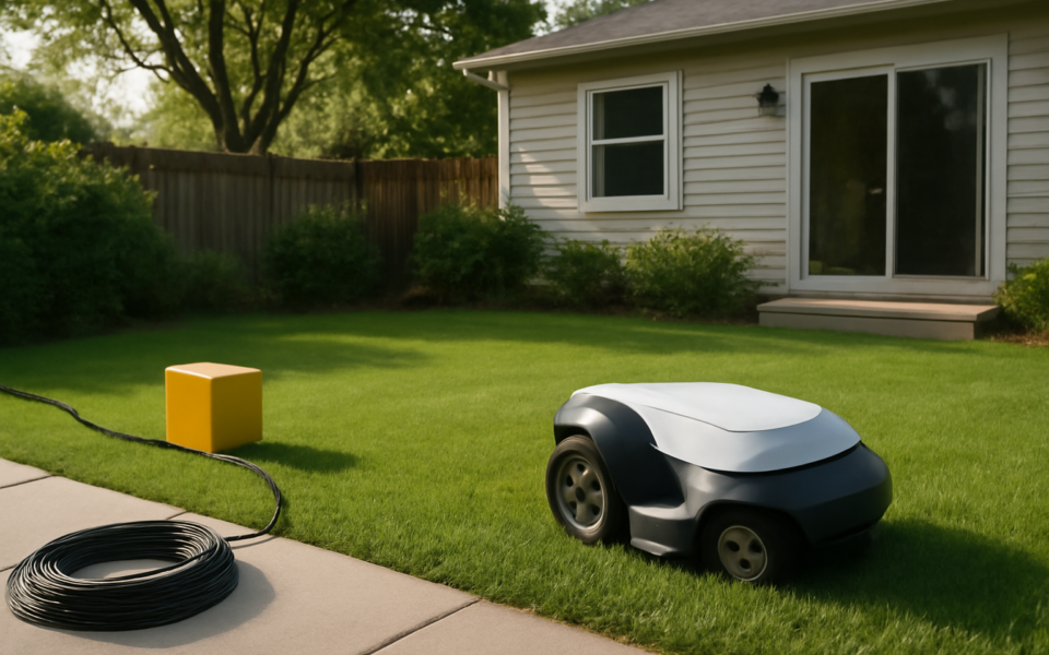 how to set up a robot lawn mower in a small yard